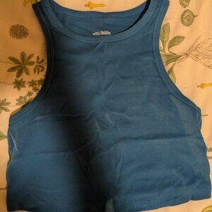 Blue Ribbed Cropped Tank Top